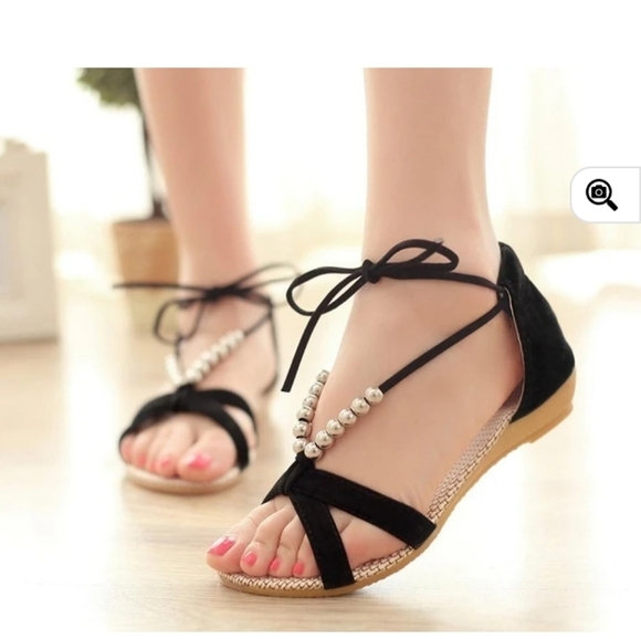 Unknown Shoes - Beaded Lace up Sandals
